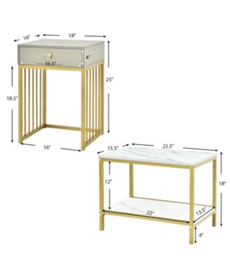 2 Pieces Modern Nesting Coffee Table Set with Drawer and Shelf