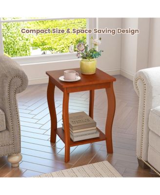 2-Tier Square End Table Set of 2 Narrow Sofa Side Nightstand w/ Storage Shelf
