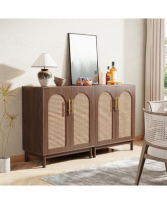 Set of 2 Accent Cabinet,59 Inch Rattan Sideboard Buffet Cabinet for Dining Room, Living Room, Kitchen