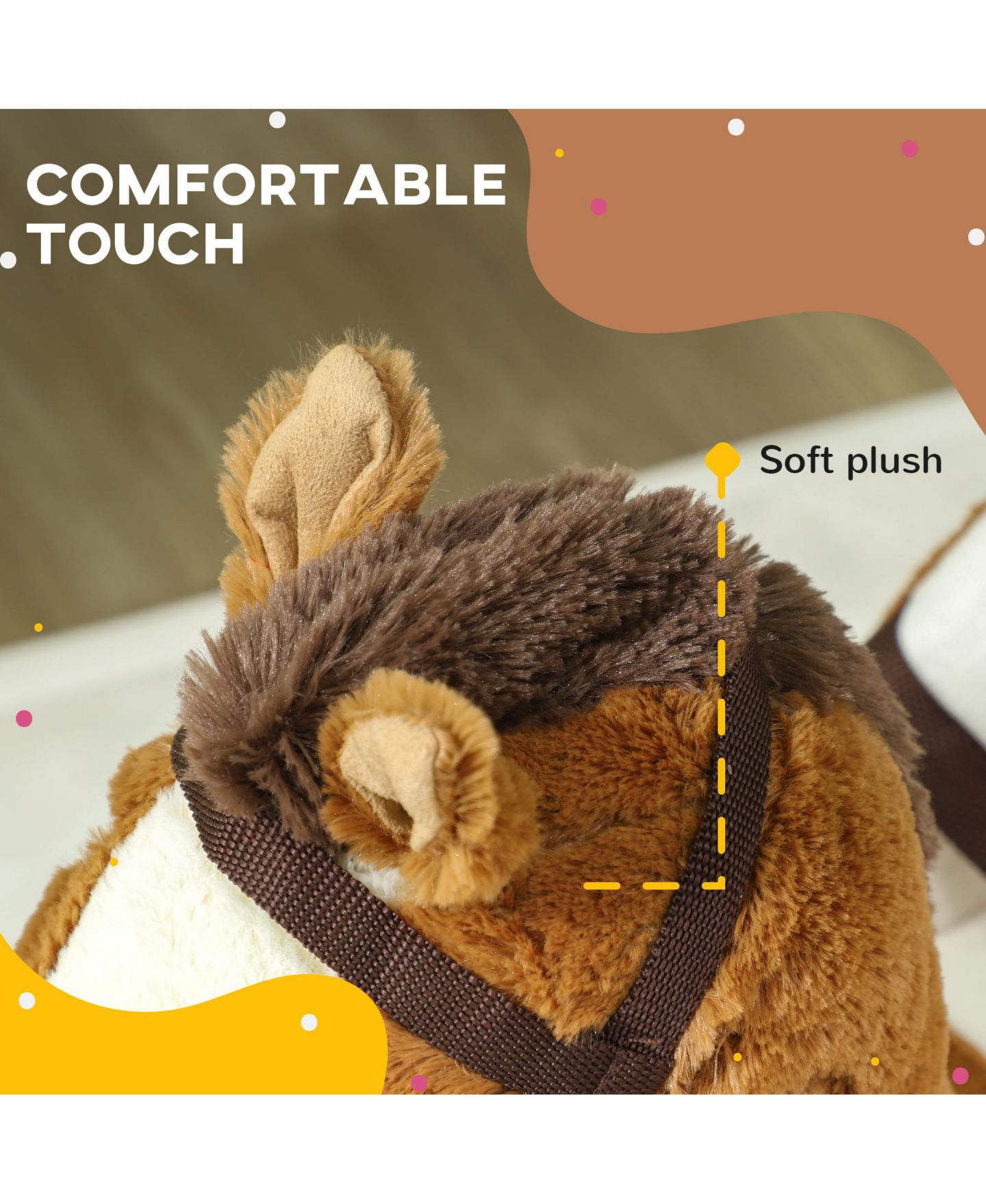 Детская мягкая игрушка Qaba Baby Rocking Horse Plush with Sound, 55 lbs Capacity, Ages 2-4, цвет: Коричневый — фото 3