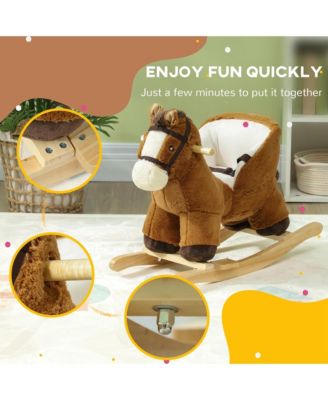 Baby Rocking Horse, Kids Ride on Horse w/ Sound, Safety Belt, Brown