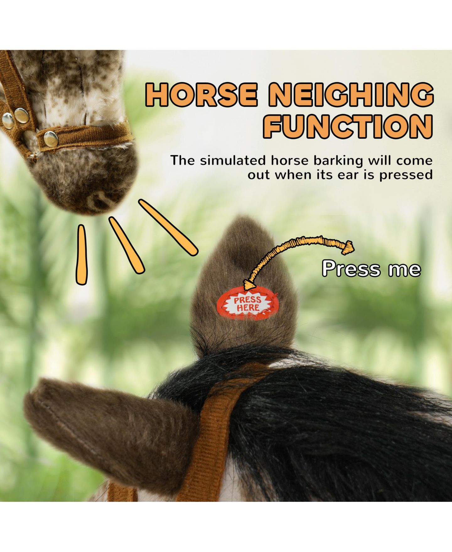 Детская игрушка Qaba Ride on Horse with Neighing Sound, Saddle and Stirrups, Ages 3-8, цвет: Коричневый — фото 2