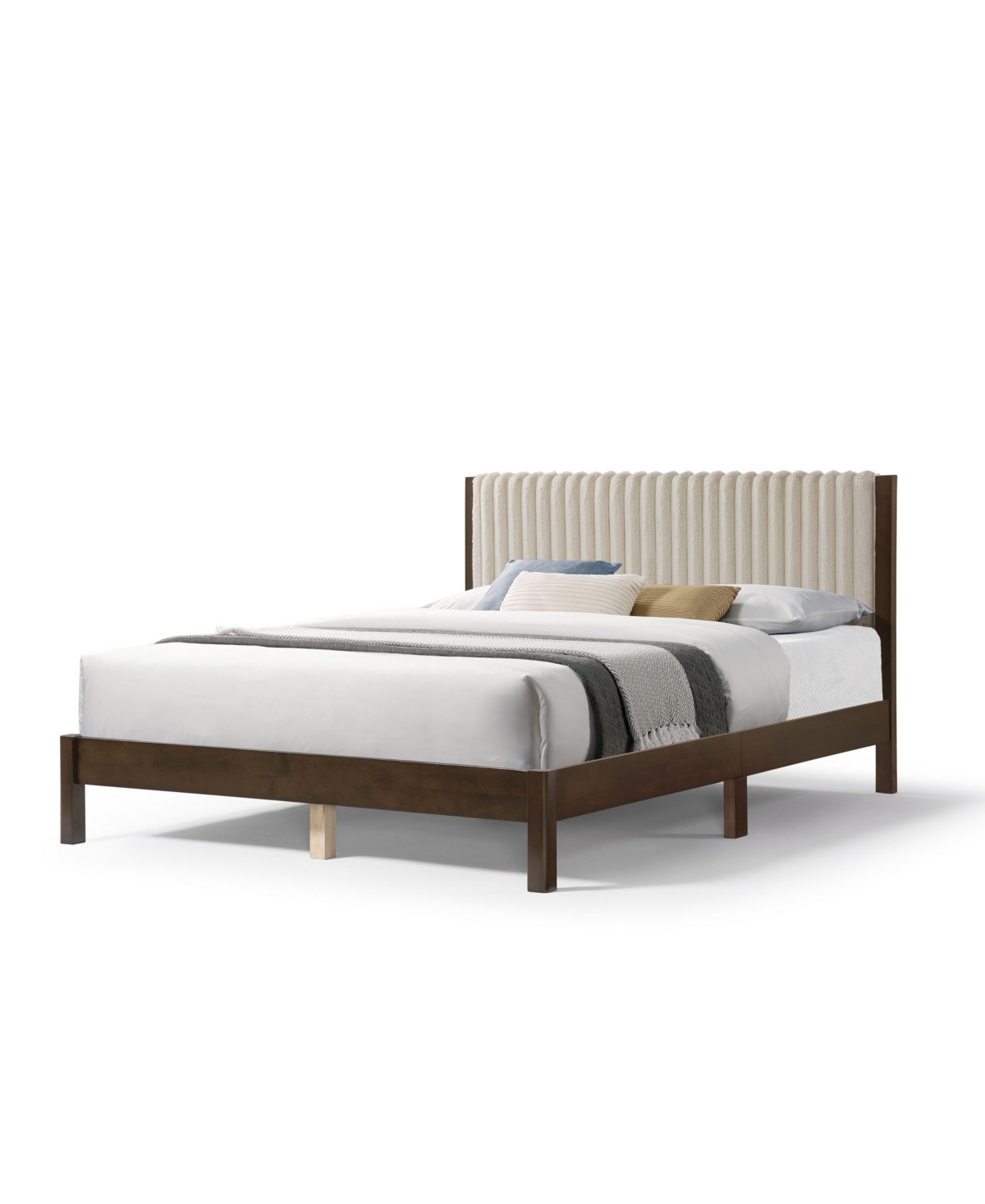 Furniture Of America Alder Queen Platform Bed With Corduroy Fabric Upholstery In Light Brown And Dark Walnut