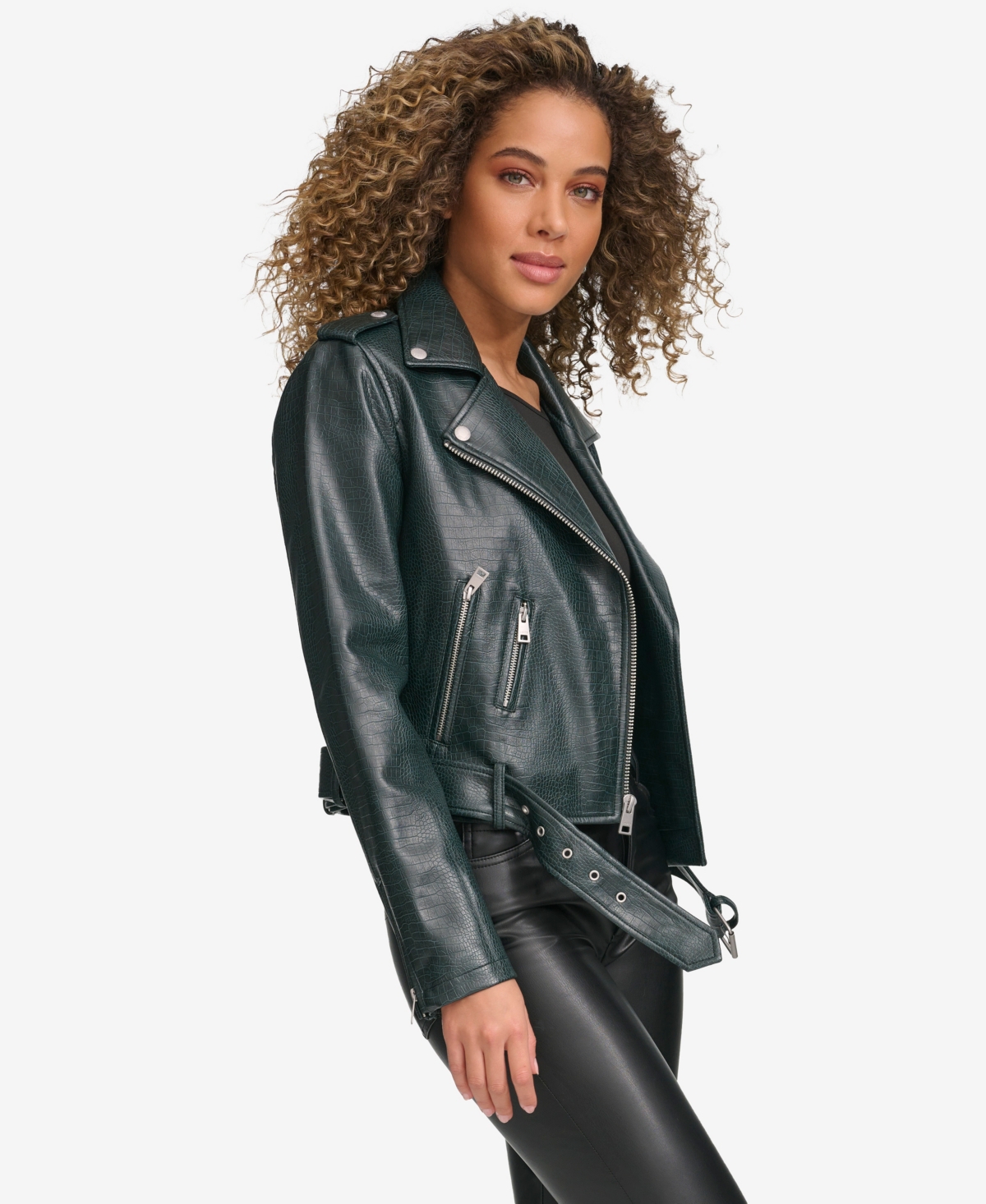 Levi's Women's Faux-Leather Belted Hem Moto Jacket