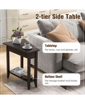 2 PCS 2-Tier End Table Irregular Narrow Sofa Side Nightstand w/ Storage Shelf