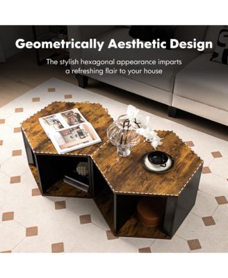 2PCS Coffee Side End Table Nightstand Hexagonal for Living Office Coffee Room
