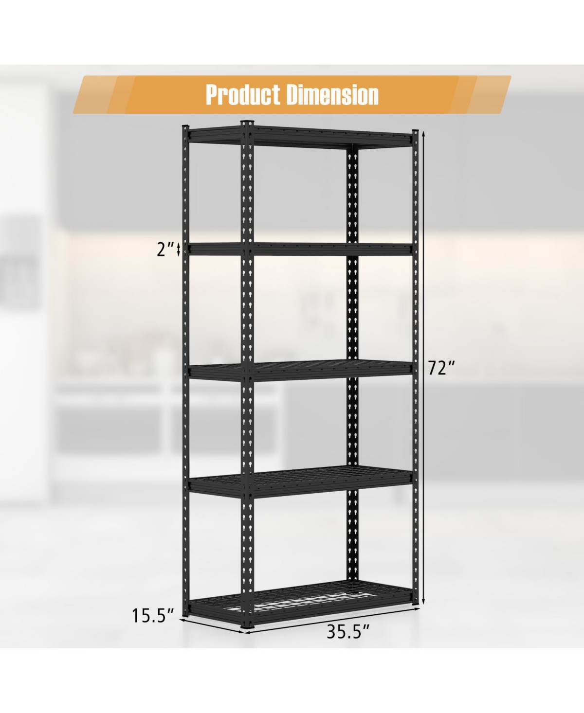 Sugift 5-Tier Metal Shelving Unit with Anti-slip Foot Pad Height Adjustable Shelves for Garage