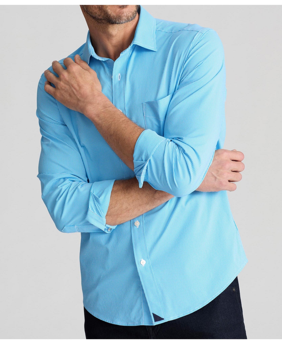Men's Regular Fit Wrinkle-Free Performance Lee Button Up Shirt - Teal