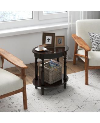 2 PCS 2-Tier End Table Oval Compact Sofa Side Nightstand w/ Storage Shelf