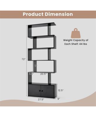 2PCS 6-Tier Shaped Bookshelf w/ Cabinet 6-Tier Tall Bookcase w/ Doors