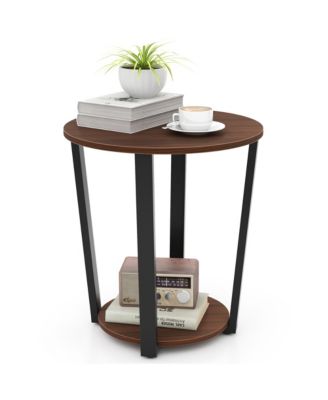Industrial End Table Sofa Side Table Set ot 2 Nightstand w/ Storage Shelf