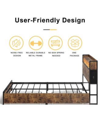 Queen/Full Size Bed Frame with Storage Headboard & 2 Drawers Platform Bed No Box Spring Needed, Queen