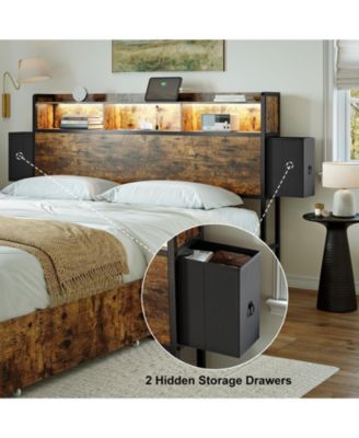 Queen/Full Size Bed Frame with Storage Headboard & 2 Drawers Platform Bed No Box Spring Needed, Queen