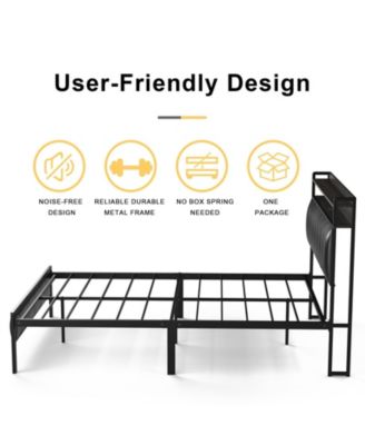 King/Twin Size Bed Frame with Storage Headboard & Charging Station Upholstered Platform Bed, King