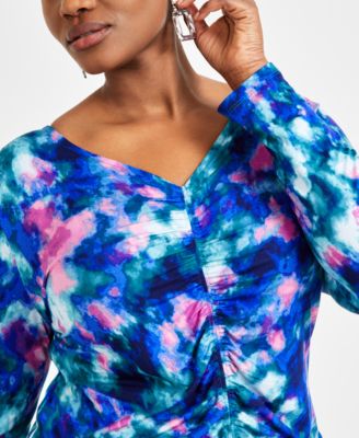 Plus Size Ruched Tie-Dyed Top, Exclusively at Macy's