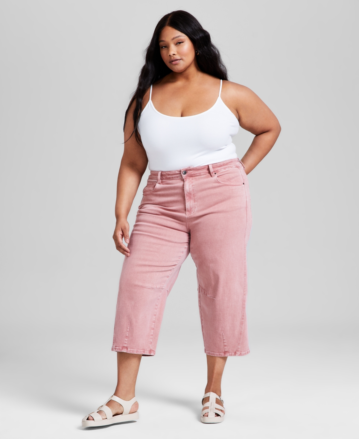 Shop And Now This Trendy Plus Size Barrel-leg Cropped Pants, Exclusively At Macy's In True Terracotta