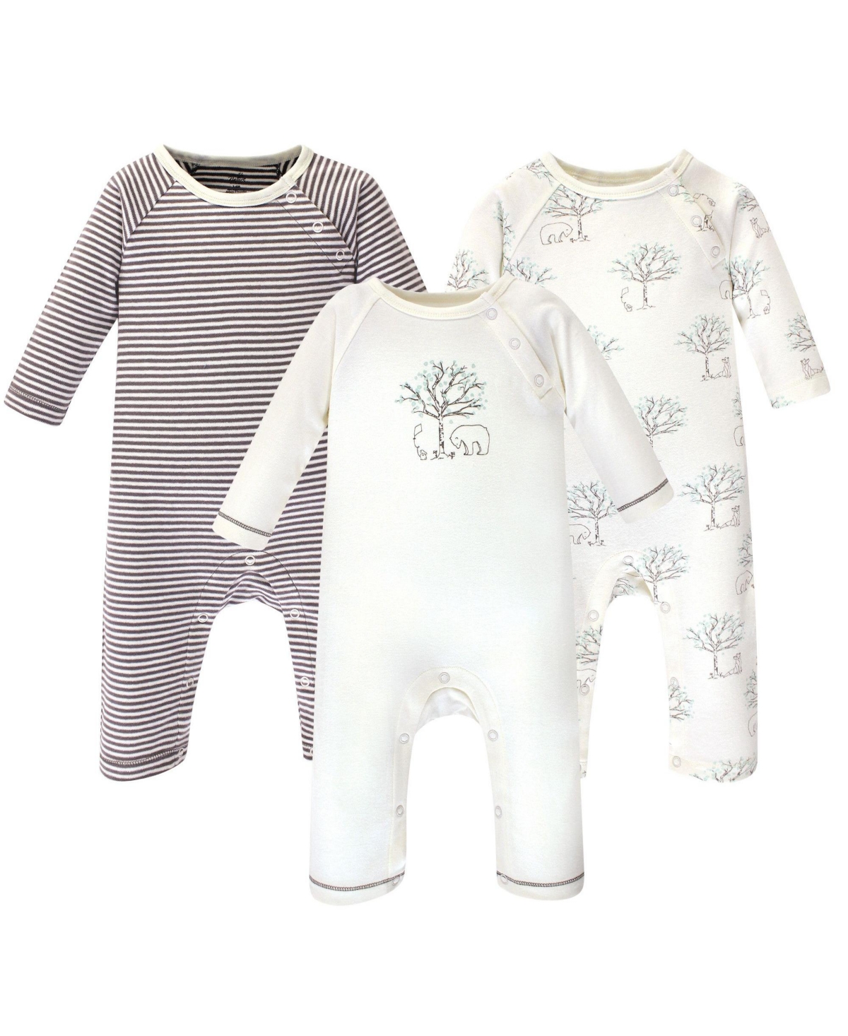 Touched by Nature Baby Boys Baby Organic Cotton Coveralls 3pk,- Birch tree