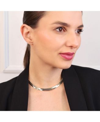 Flexible Flat Contoured Fit Collar Gold Tone Herringbone Snake Chain Omega Choker Necklace Flexible Contoured 15 Inch 5MM Wide