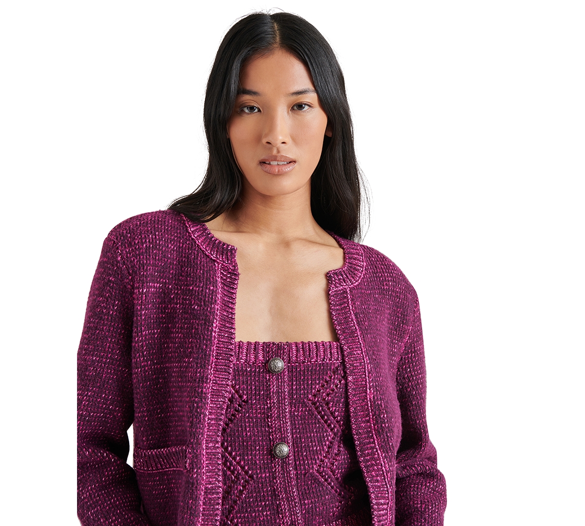 Steve Madden Maribelle Fuzzy Cardigan In Aubergine