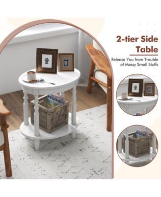 2-Tier Oval Wood End Table with Storage Shelf – Compact Sofa Side Nightstand