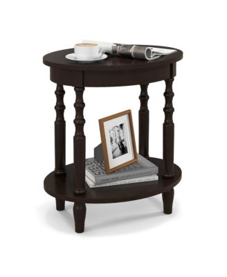 2-Tier Oval Wood End Table with Storage Shelf - Compact Sofa Side Nightstand