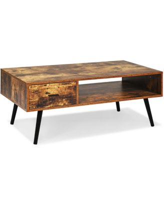 35" MDF & Particle Board Retro Mid-Century Open Shelf Coffee Table