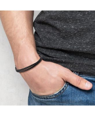 Black Braided Leather Bracelet - Rugged Men s Rope Bracelet
