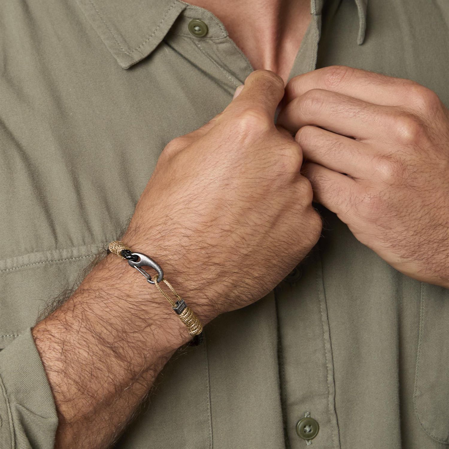Carabiner Cord Stainless Steel Bracelet for Men, Braided Bracelet, Mens Jewelry