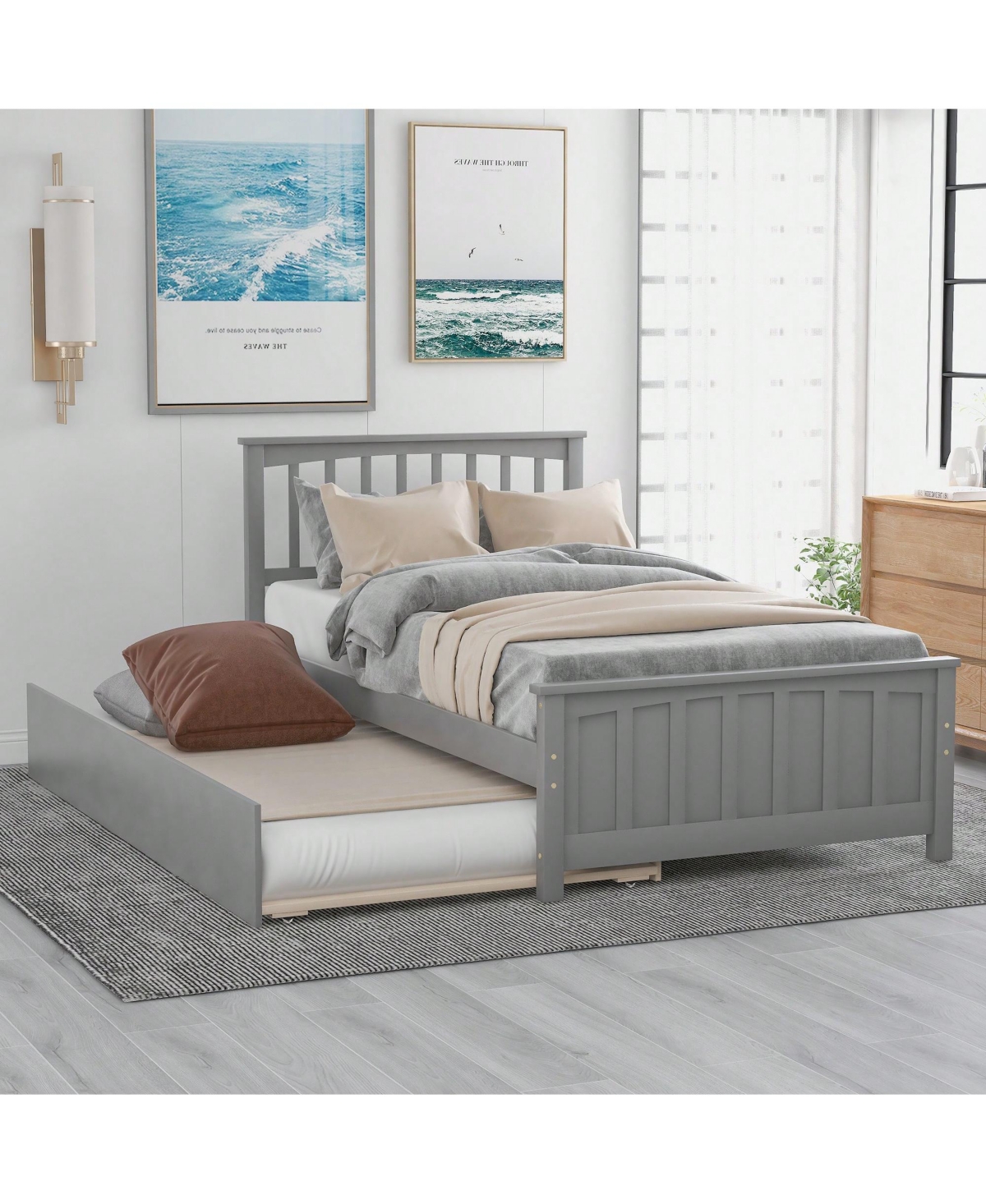 gaomon Size Platform Bed Frame, Trundle Bed With Solid Wood Legs And Frame, Slats Support, Trundle For Bedroom