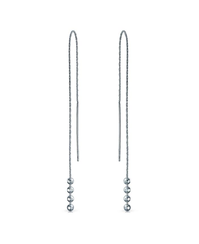 Bling Jewelry Minimalist Bead Balls Threader Earrings Long Chain .925