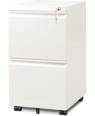 2-Drawer Mobile File Cabinet with Lock, Commercial Vertical Cabinet, White