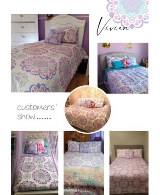 Vivian Purple 4-Piece All-Season Reversible Cotton Quilt Set - Full/Queen