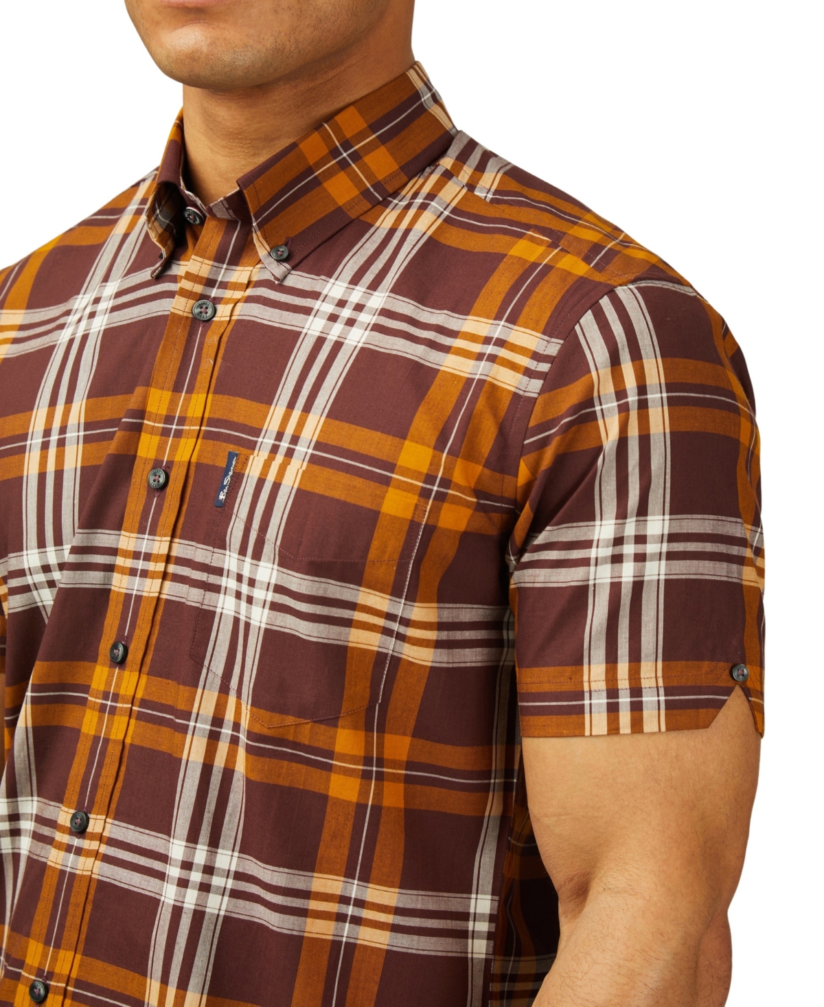 Ben Sherman Regular Fit Plaid Short Sleeve Button-down Shirt In Wine