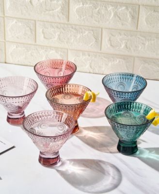 Art Deco Vintage Colored Stemless Martini Glasses, Set of 6