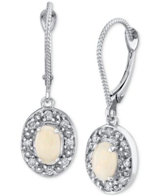 Opal (5/8 ct. t.w.) & Diamond (1/4 ct. t.w.) Halo Leverback Drop Earrings in 14k White Gold