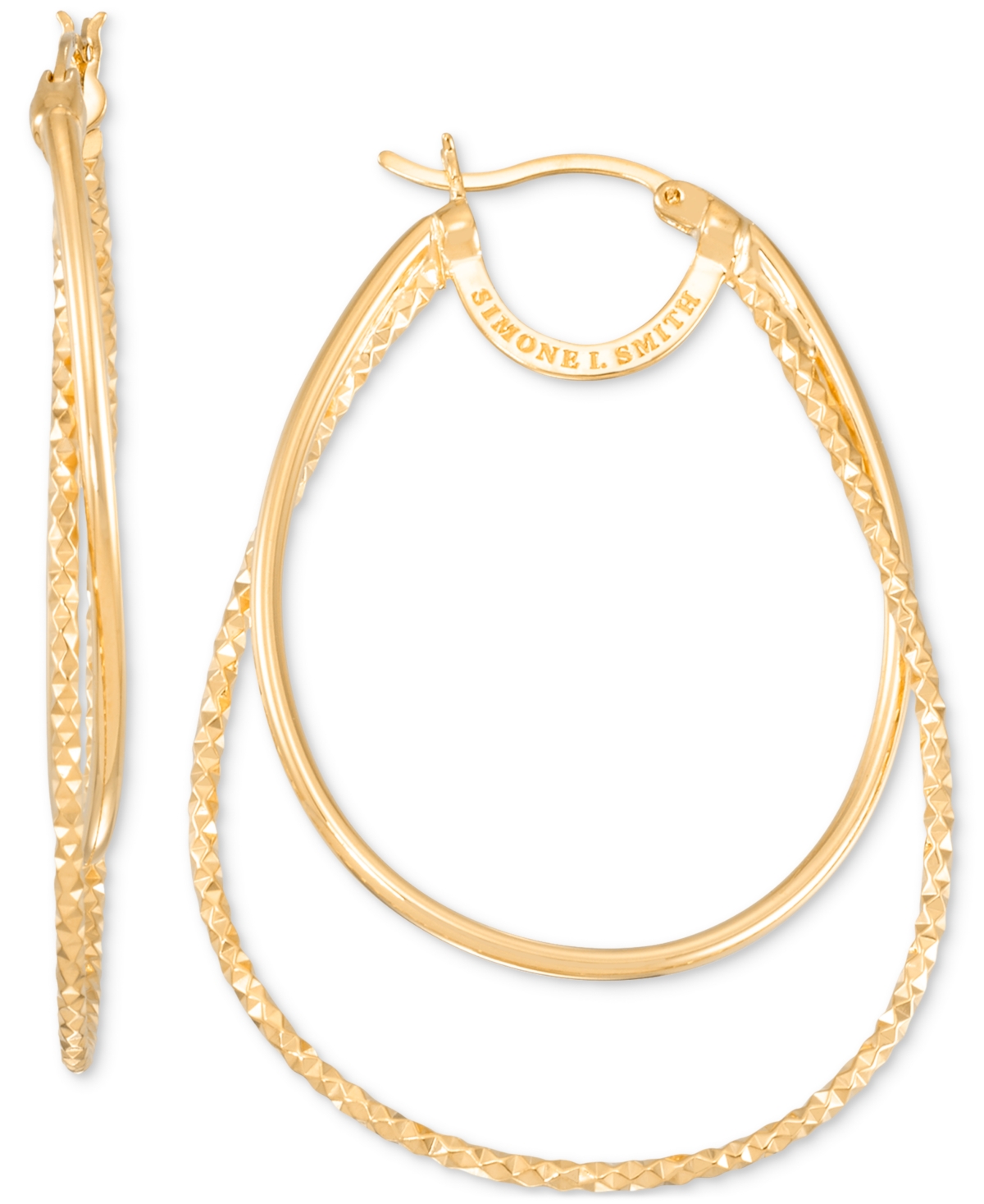 Double Polished Hoop Earrings in 18k Yellow Gold Over Sterling Silver - Gold Over Silver