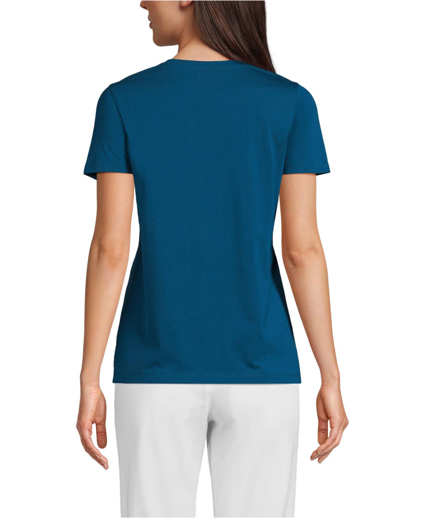 Женская футболка Lands' End Relaxed Supima Cotton V-Neck, цвет: Бирюзовый — фото 2