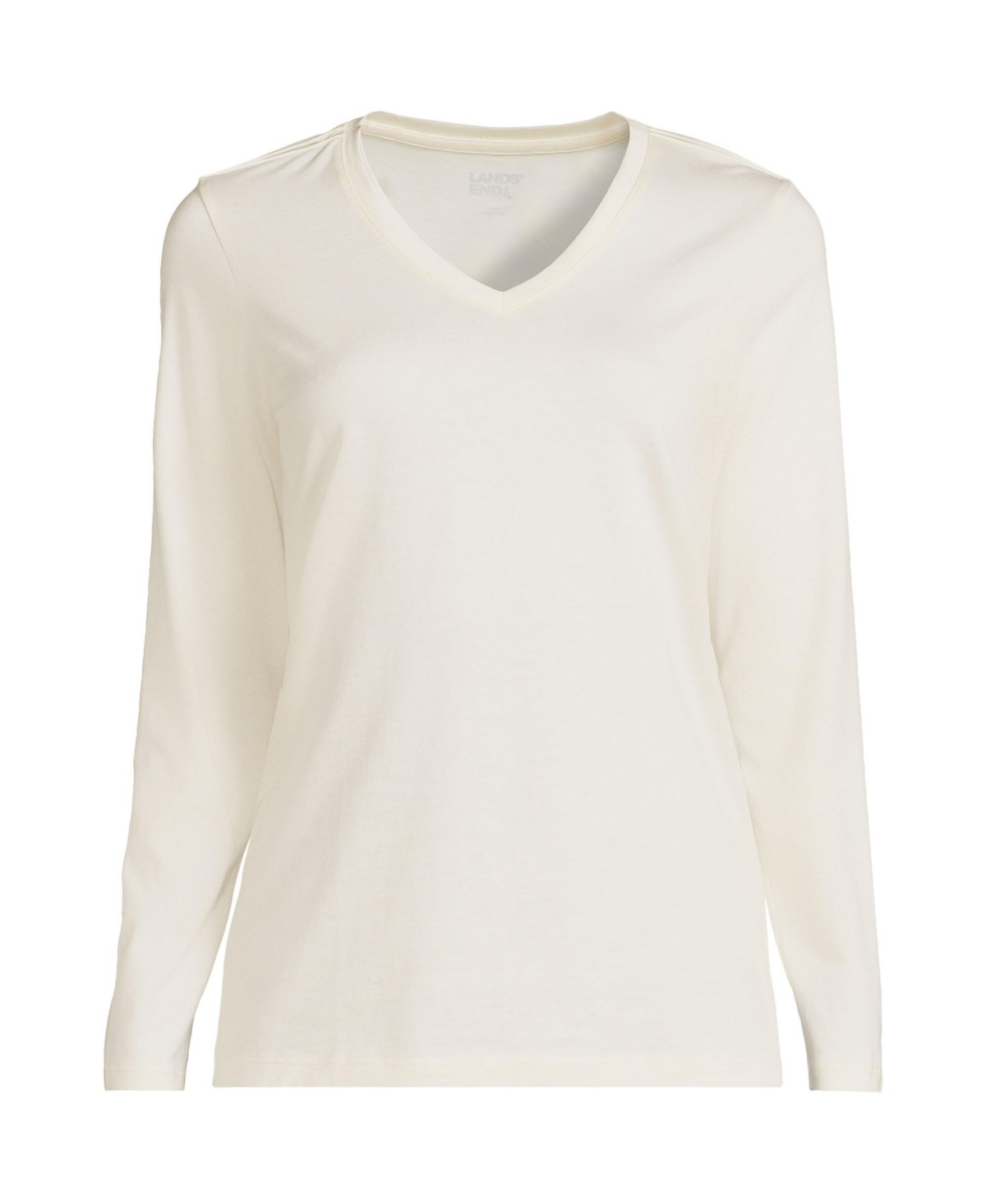 Lands' End Women's Relaxed Supima Cotton Long Sleeve V-Neck T-Shirt