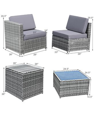 8 Pieces Wicker Sofa Rattan Dining Set Patio Furniture with Storage Table-Gray