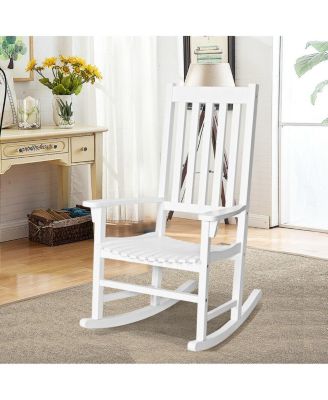 Indoor Outdoor Wooden High Back Rocking Chair-White