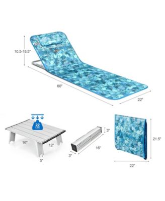 3 Pieces Beach Lounge Chair Mat Set 2 Adjustable Lounge Chairs with Table Stripe-Green