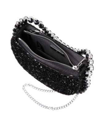 Graduated Crystal Trim Half Moon Clutch