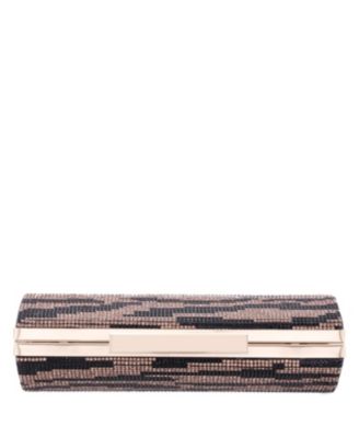 Zebra Print Crystal Curved Minaudiere Clutch