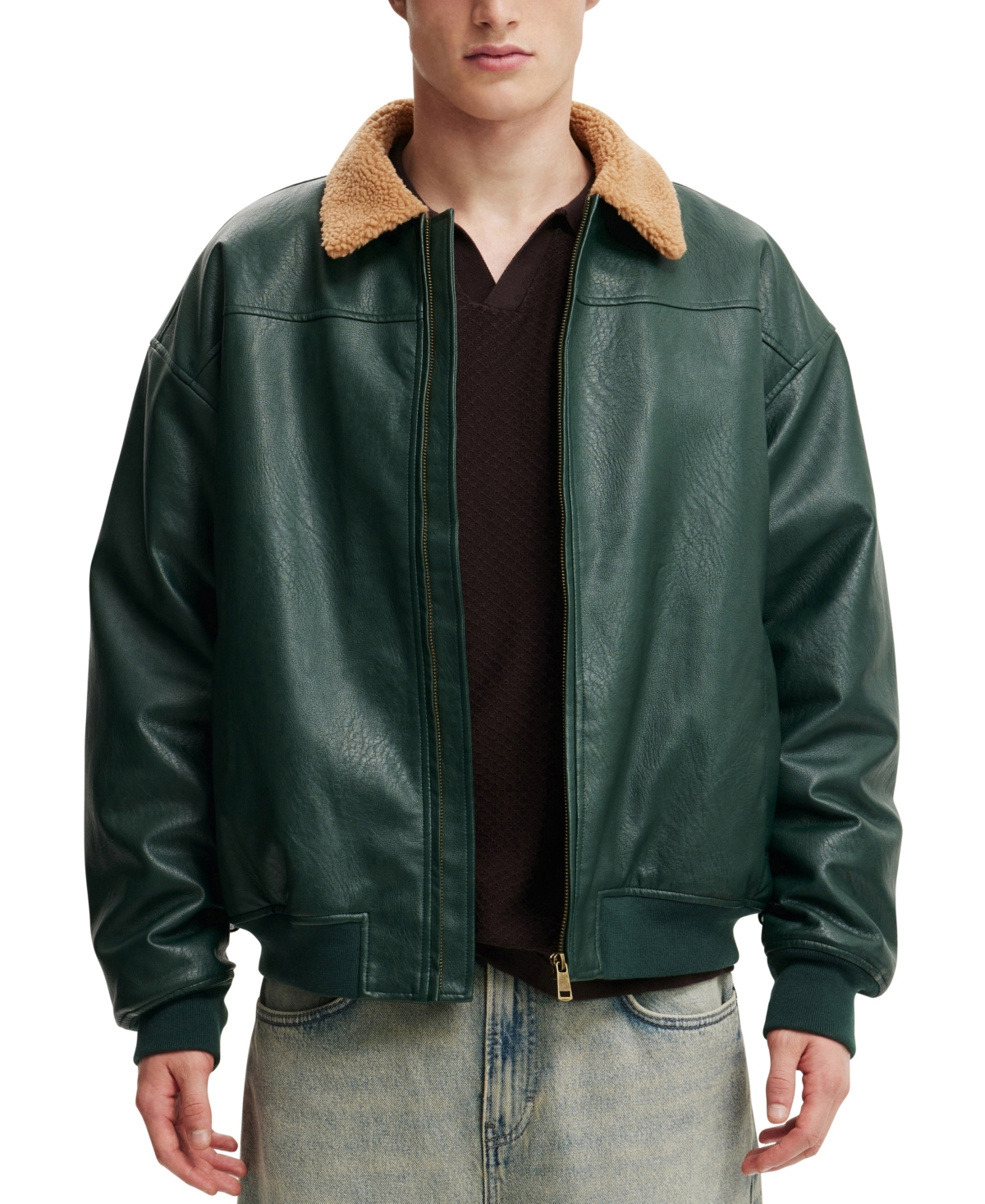 Shop Cotton On Men's Artificial Leather Flight Jacket In Dark Emerald