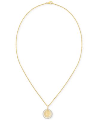Macy's - Diamond Border Honeycomb Double Circle Pendant Necklace (1/5 ct. t.w.) in 14k Gold-Plated Sterling Silver
