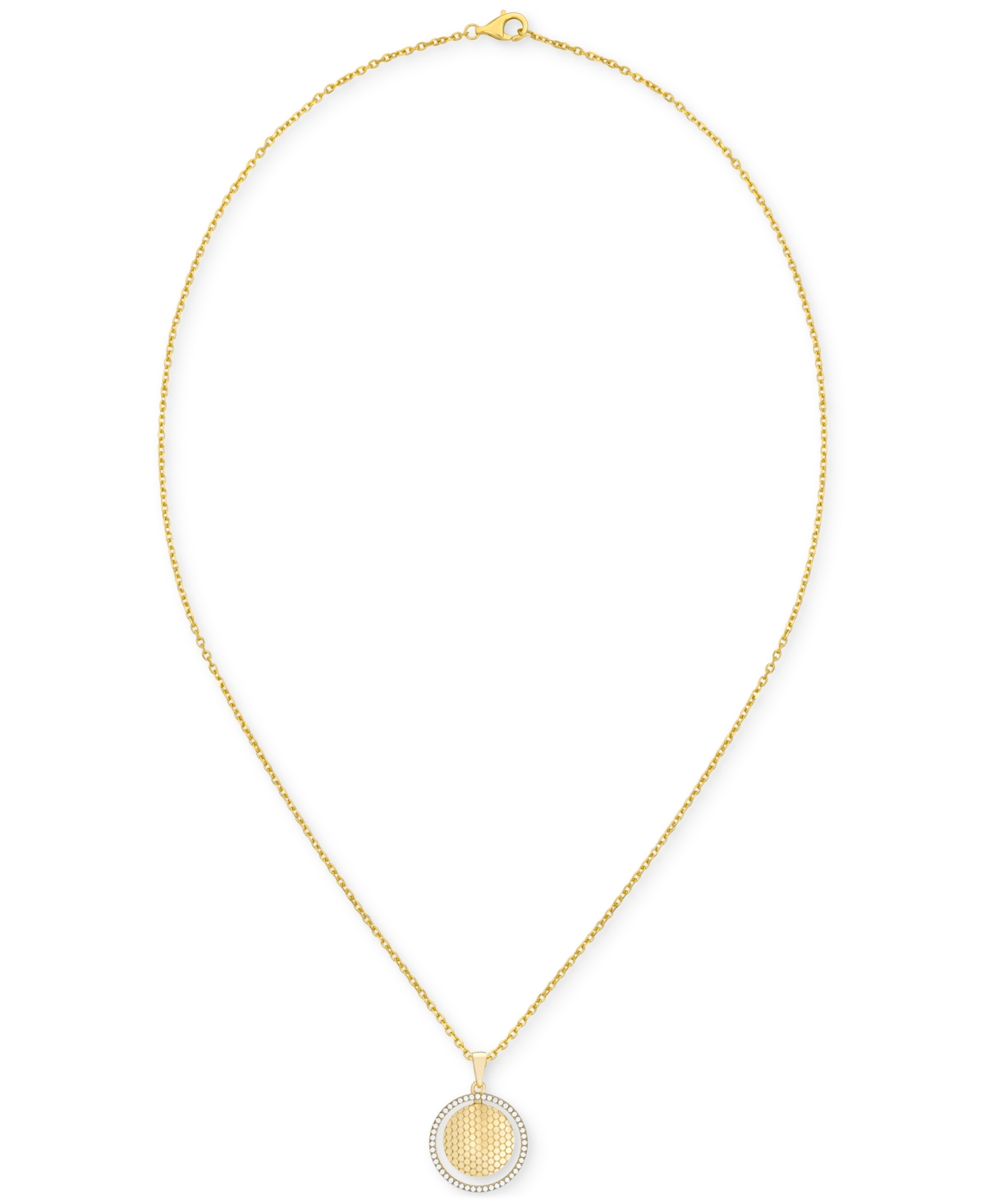 Diamond Border Honeycomb Double Circle Pendant Necklace (1/5 ct. t.w.) in 14k Gold-Plated Sterling Silver - Gold-Plated Sterling Silver