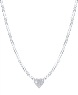 Macy's - Diamond Pav&eacute; Heart Beaded Chain 18" Pendant Necklace (1/4 ct. t.w.) in Sterling Silver