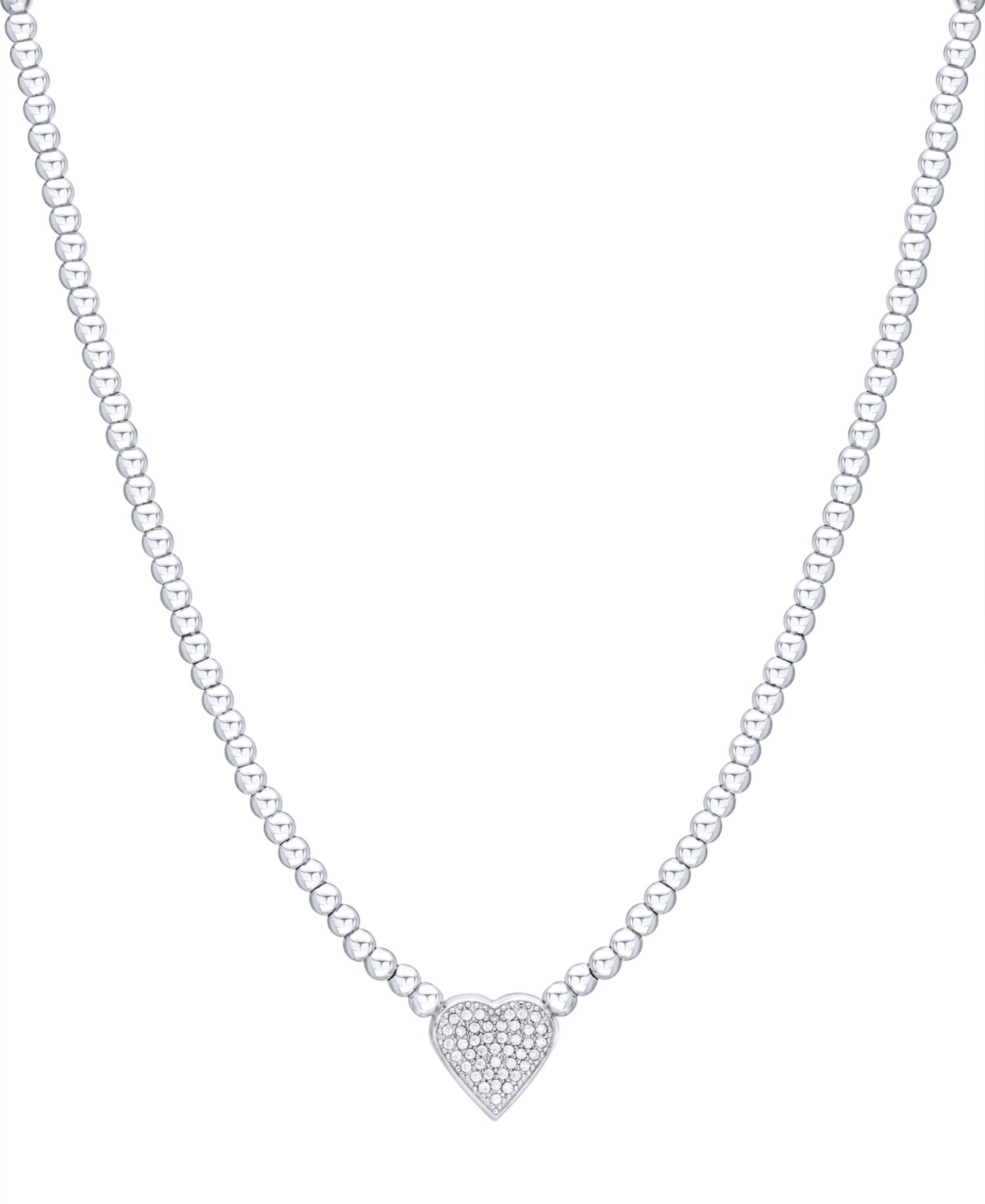 Diamond Pav&eacute; Heart Beaded Chain 18" Pendant Necklace (1/4 ct. t.w.) in Sterling Silver