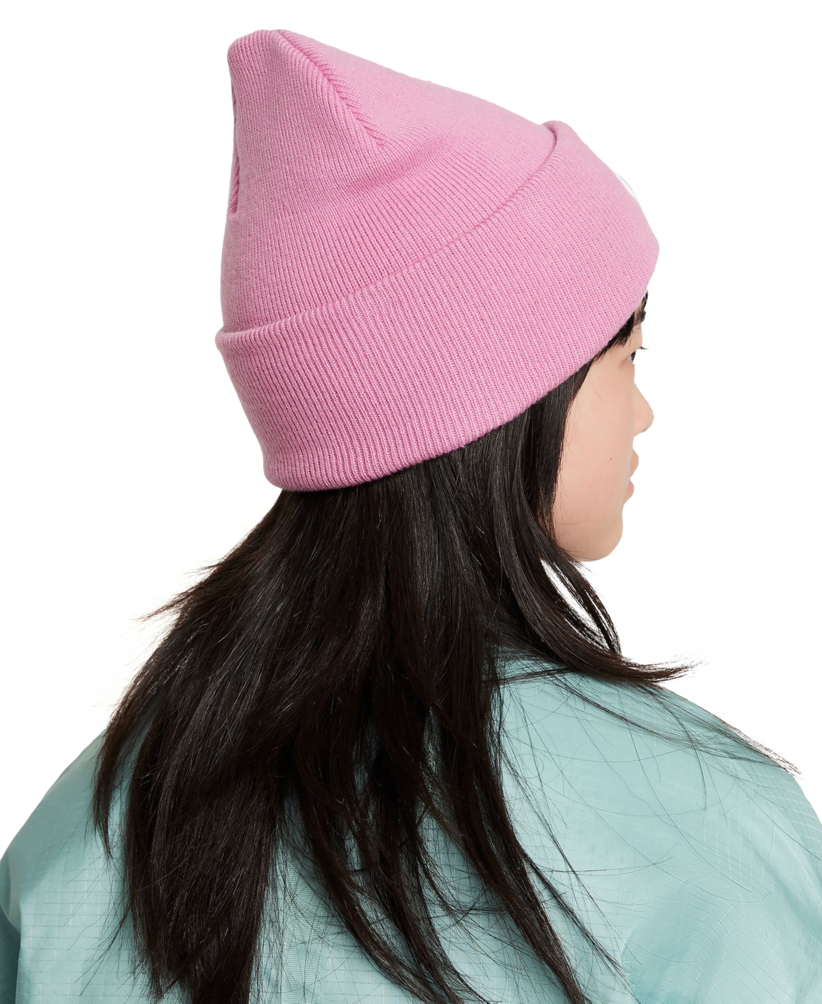 Nike Big Kids Peak Logo Embroidered Ribbed-knit Beanie In Magic Flamingo,(white)