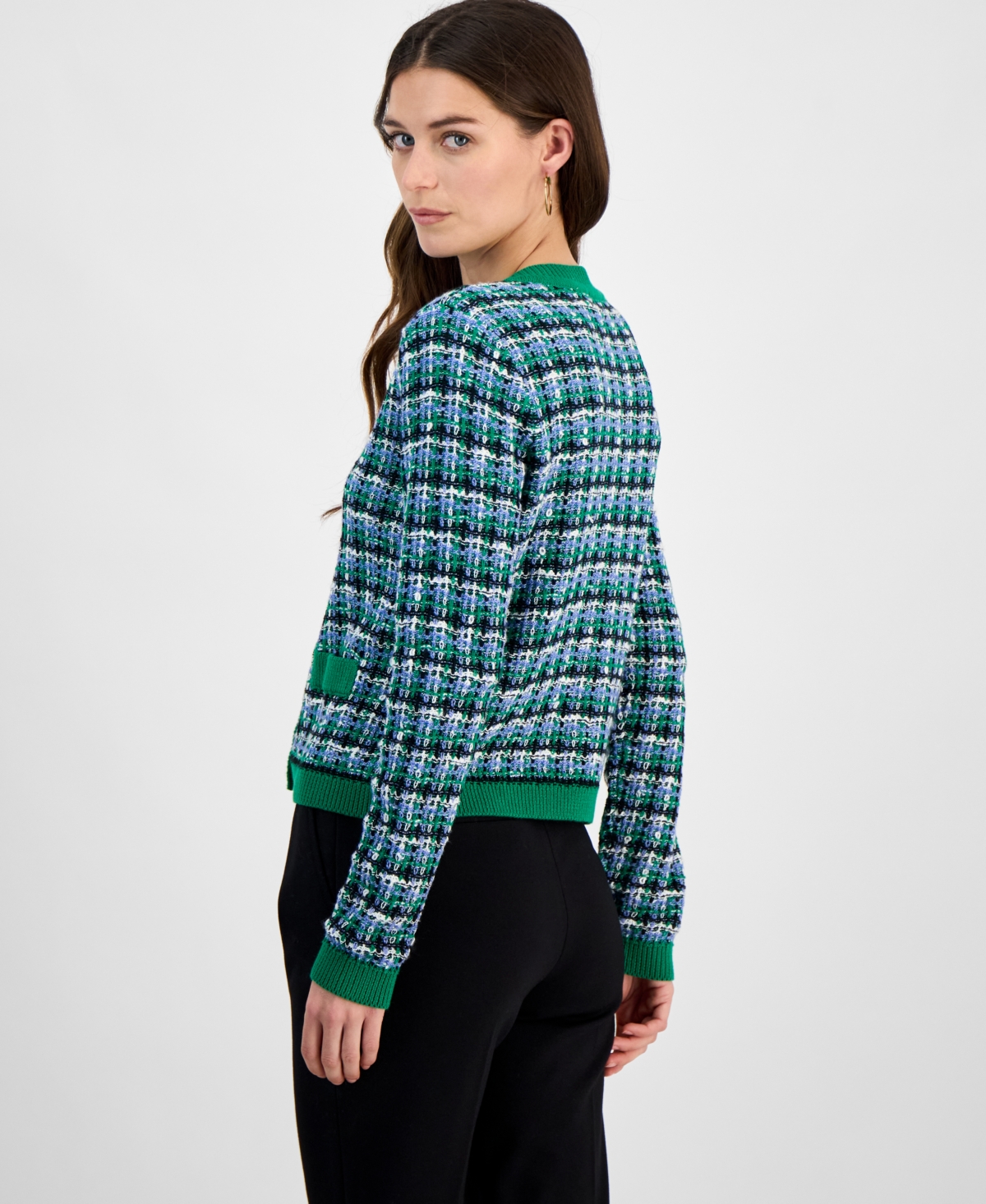 T Tahari Women's Long-Sleeve Crewneck Knit Cardigan